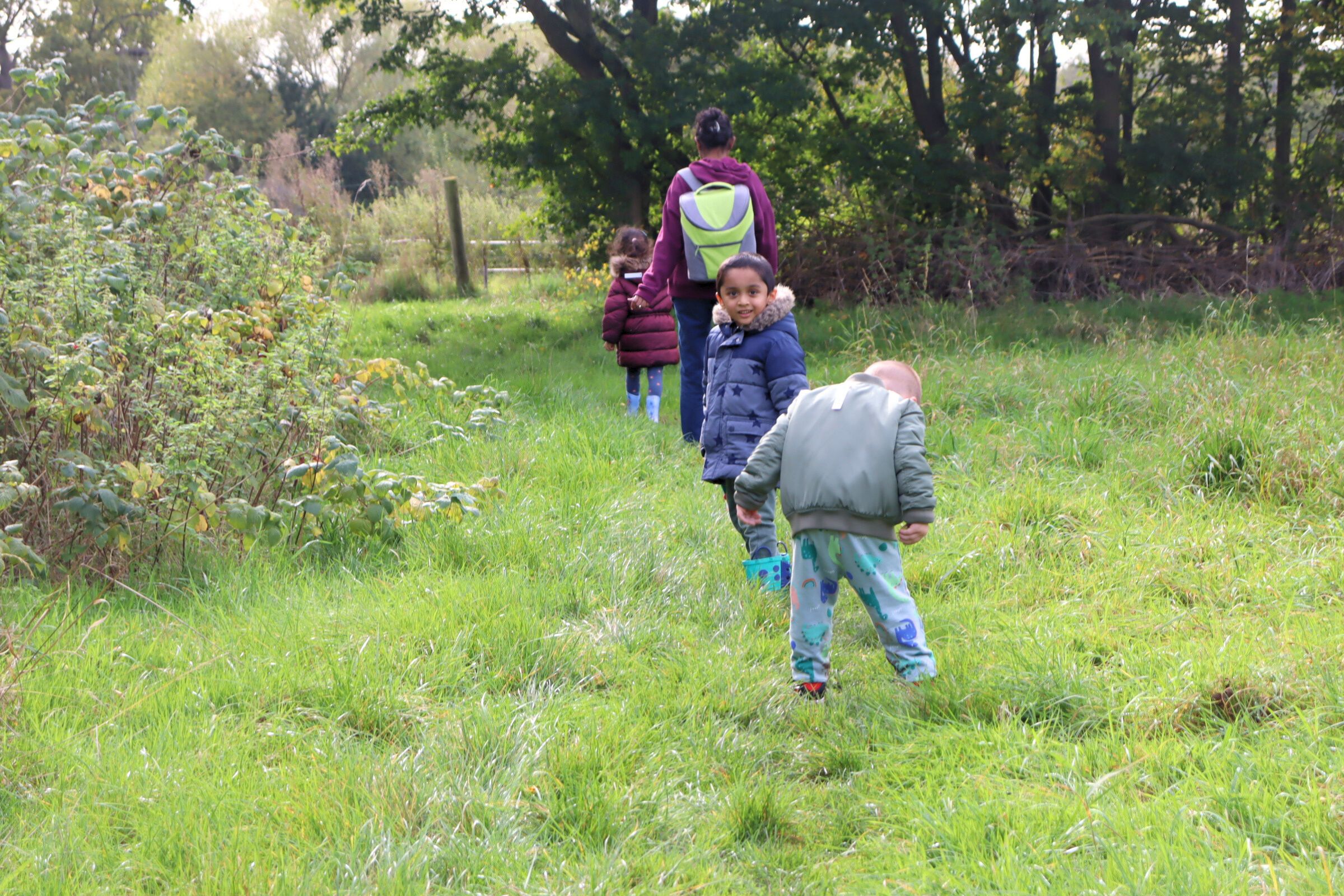 Budding learners on their weekly nature walk at Fryent Country Park in Kingsbury