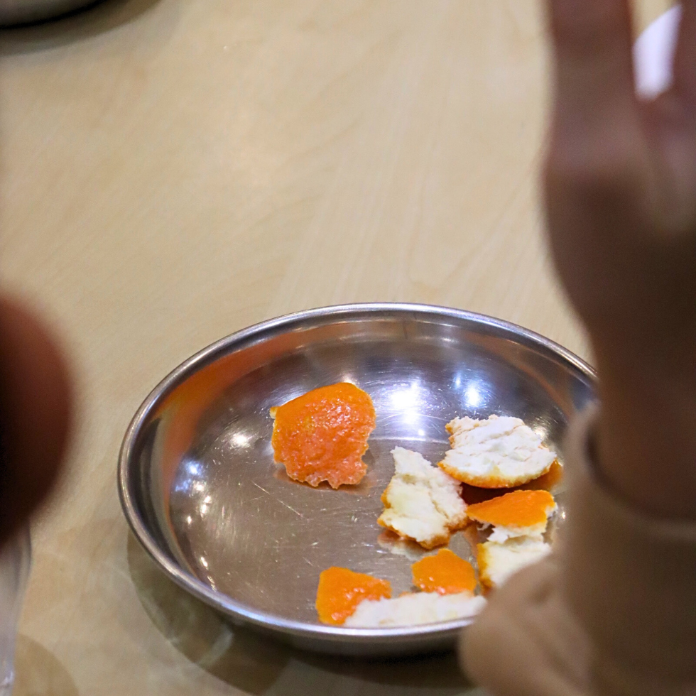 Clementine peelings on a plate